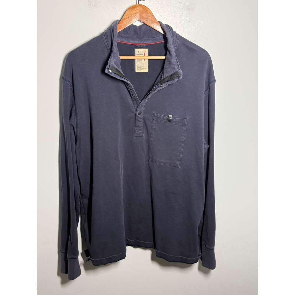 Relwen Mens Windzip Popover Navy Blue Quarter Zip Snap Pullover Shirt Size 2XL